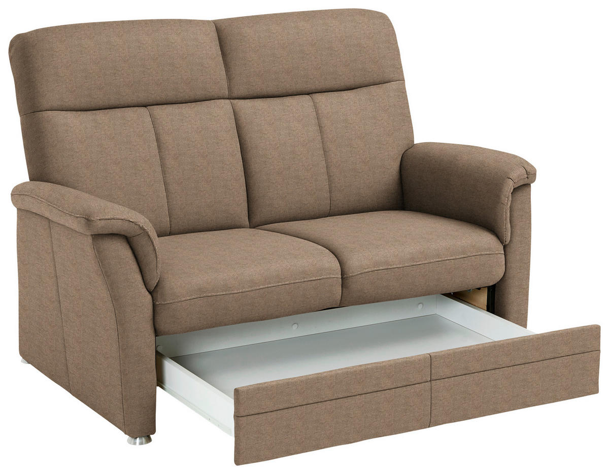 2-SITZER-SOFA  in Flachgewebe Hellbraun  - Hellbraun/Alufarben, KONVENTIONELL, Textil/Metall (142/100/89cm) - Beldomo Comfort