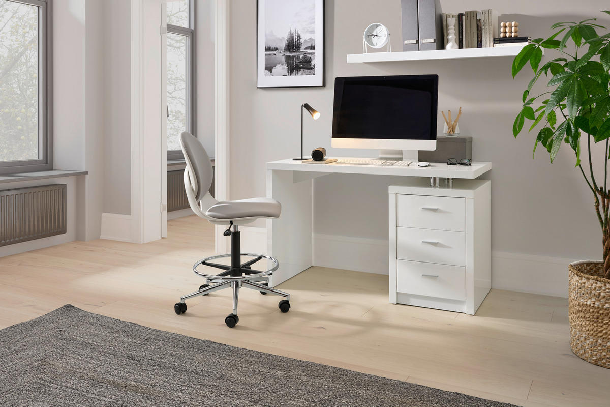 SCHREIBTISCH 120/55/75 cm Weiß Hochglanz Stauraum  - Chromfarben/Weiß Hochglanz, MODERN, Holzwerkstoff/Metall (120/55/75cm) - MID.YOU
