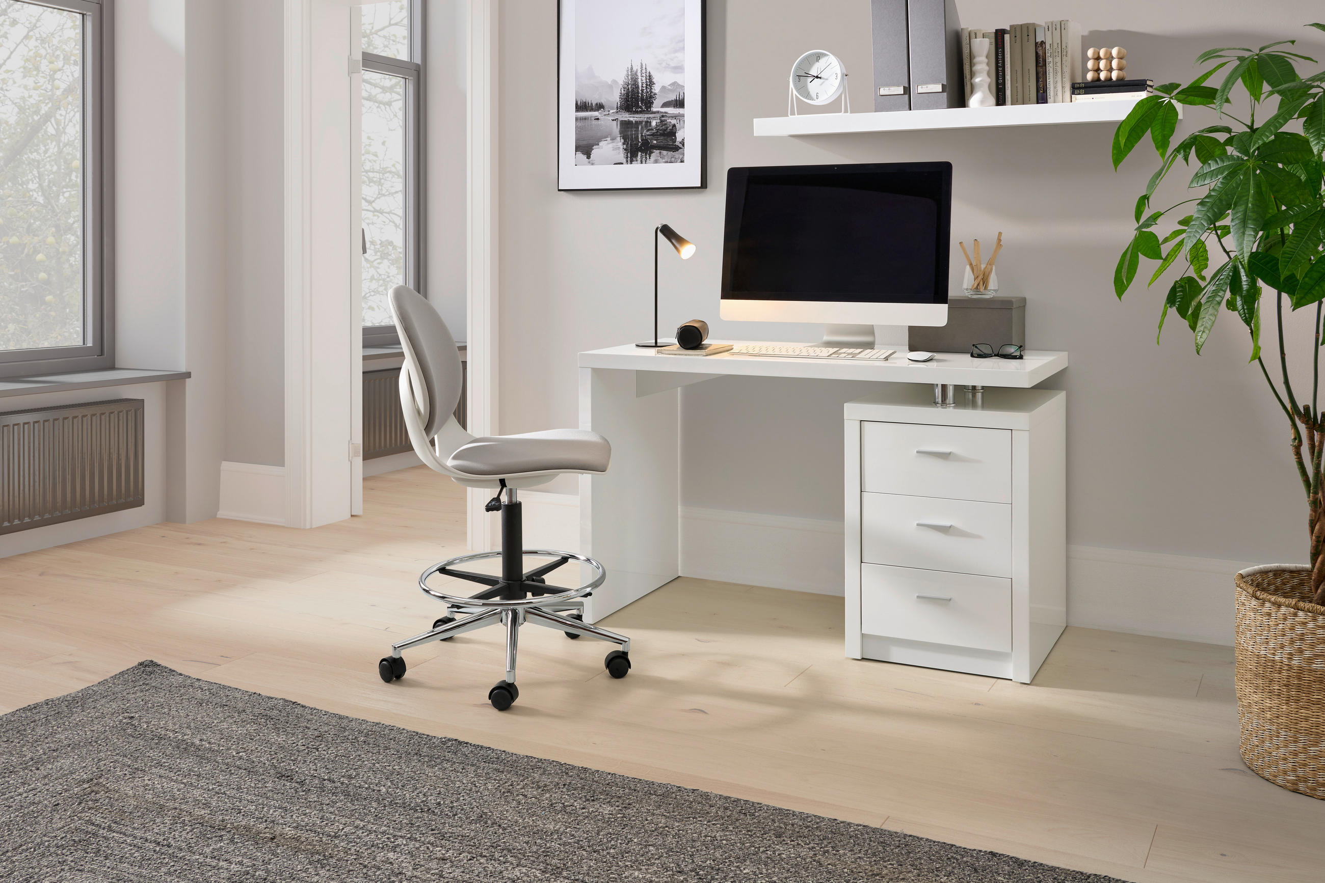 Thumbnail - Mid.you Schreibtisch, Weiß Hochglanz, Holzwerkstoff, 3 Schublade(n) Schubladen, rechteckig, eckig, 55x75x120 cm, Staurau...