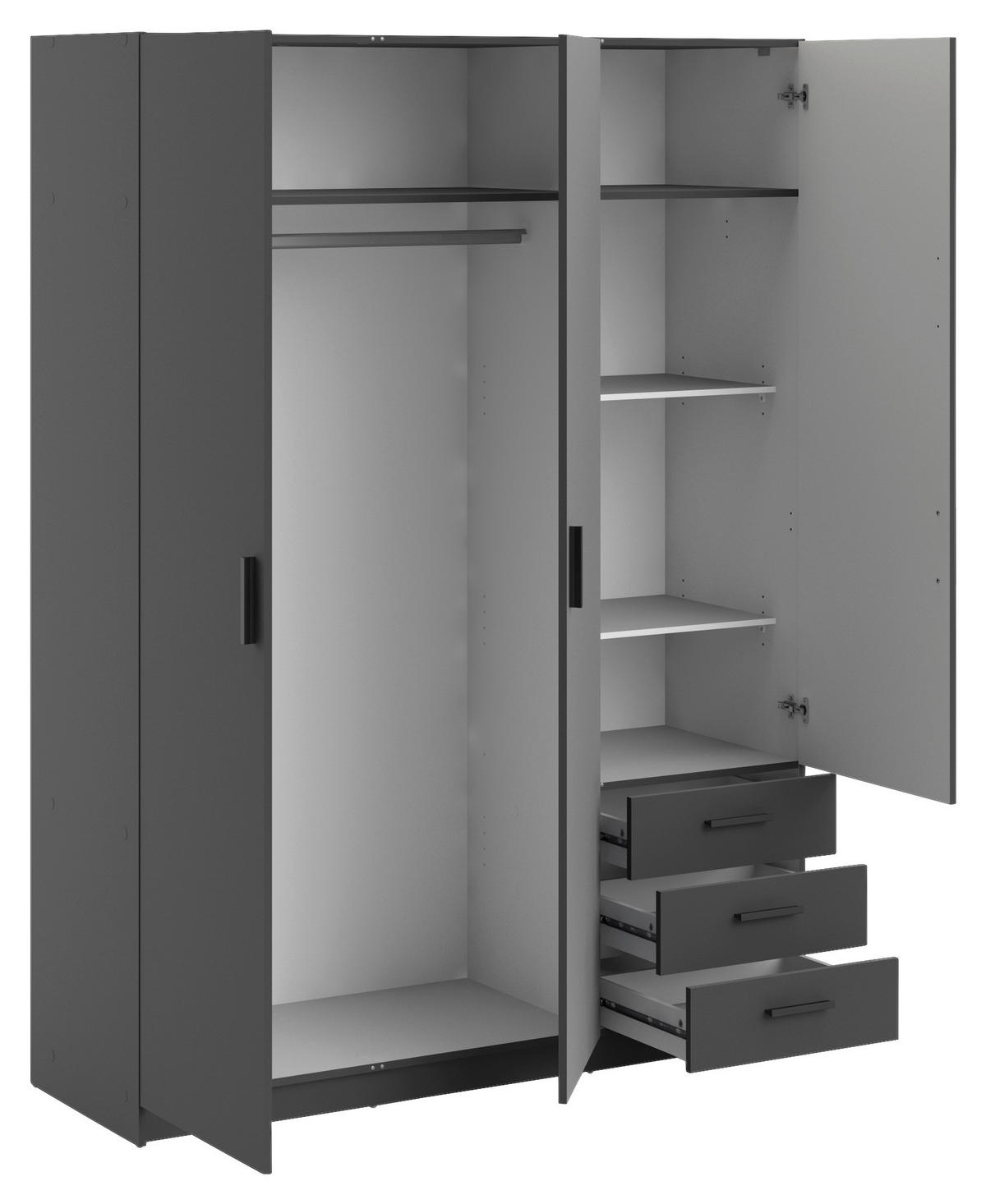 KLEIDERSCHRANK in Grau  - Schwarz/Grau, Basics, Holzwerkstoff/Metall (147/200,4/49,8cm) - MID.YOU