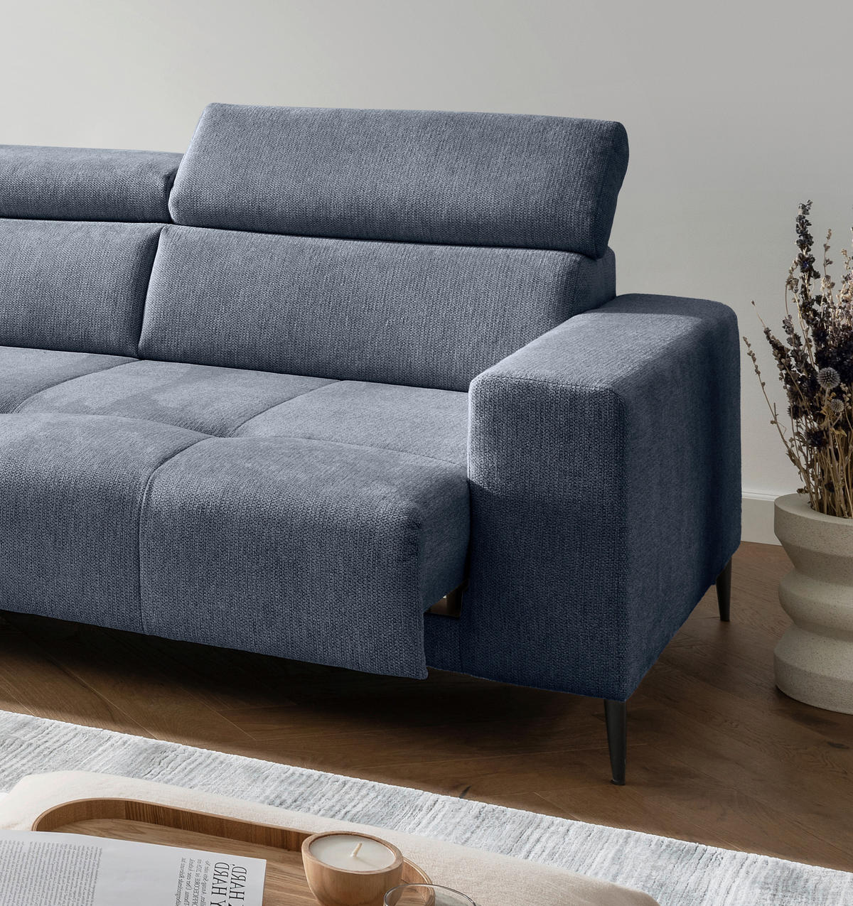 ECKSOFA Chenille Hellblau  - Schwarz/Hellblau, Konventionell, Textil/Metall (225/305cm) - Livetastic