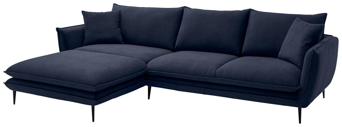 ECKSOFA Dunkelblau Webstoff  - Schwarz/Dunkelblau, KONVENTIONELL, Textil/Metall (196/304cm) - Hom`in