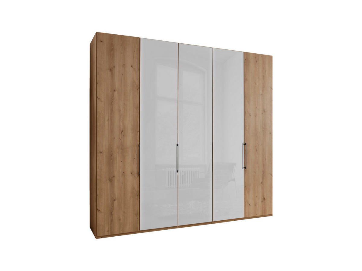 FALTTÜRENSCHRANK 250/236/58 cm 3-türig Weiß, Eiche Bianco  - Schieferfarben/Eiche Bianco, KONVENTIONELL, Glas/Holzwerkstoff (250/236/58cm) - Dieter Knoll