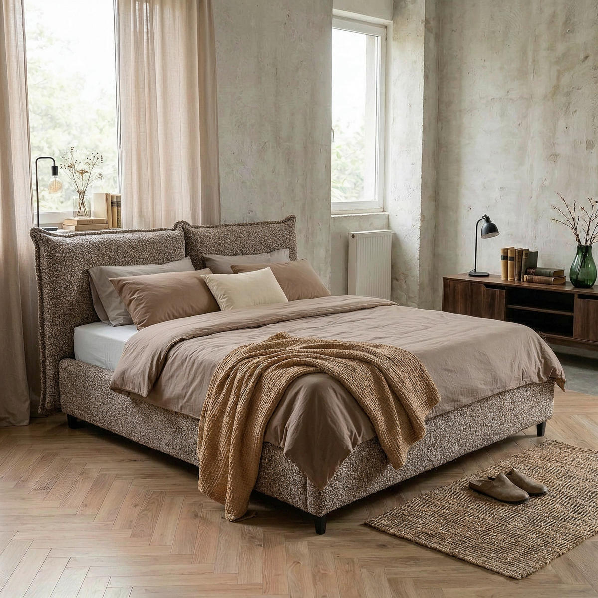 POLSTERBETT 180/200 cm,  in Taupe, gepolstertes Kopfteil, Lattenrost, Bettkasten,  - Taupe/Schwarz, MODERN, Holz/Textil (180/200cm) - Livetastic