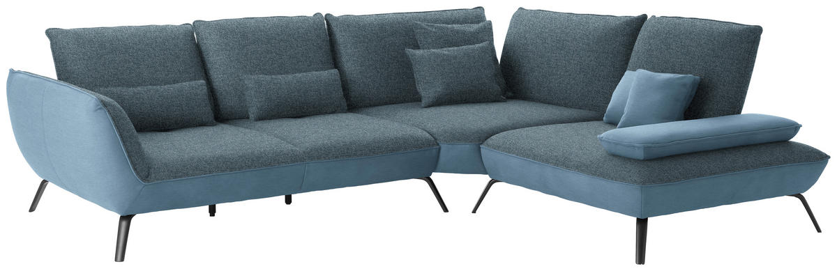 ECKSOFA in Flachgewebe Blau  - Blau/Schwarz, Design, Textil/Metall (310/250cm) - Moderano