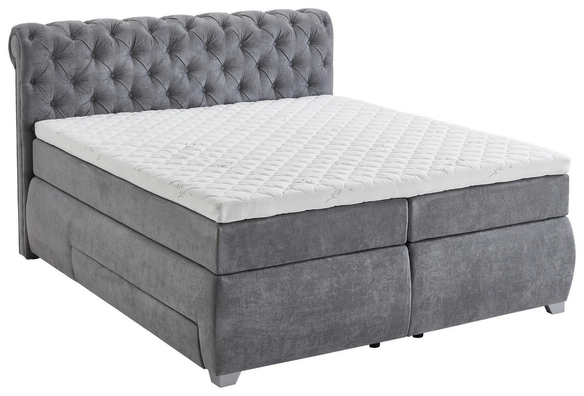 BOXSPRINGBETT 180/200 cm  in Grau  - Grau, Modern, Kunststoff/Textil (180/200cm) - MID.YOU