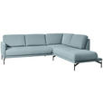 ECKSOFA in Flachgewebe, Struktur Hellblau  - Anthrazit/Hellblau, Design, Textil/Metall (254/230cm) - Ambiente