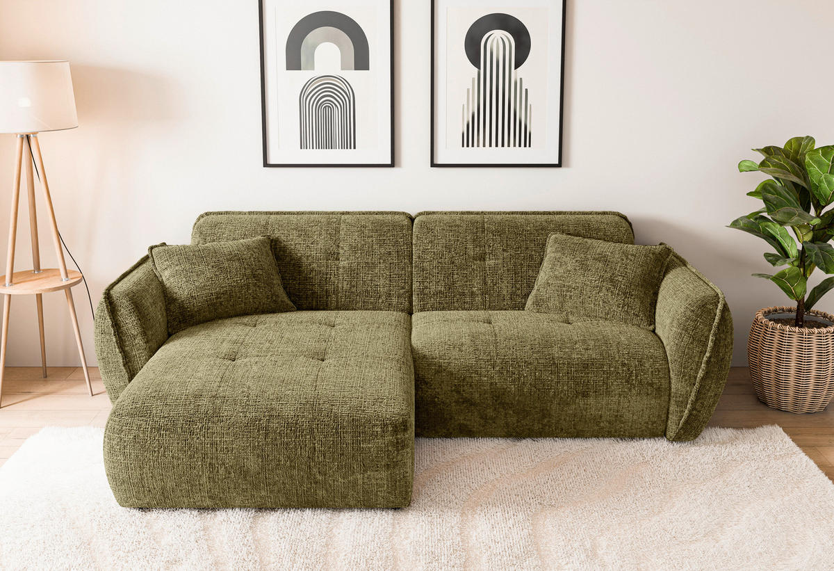 ECKSOFA Nelia Grün Chenille  - Schwarz/Grün, Design, Kunststoff/Textil (155/252cm) - P & B