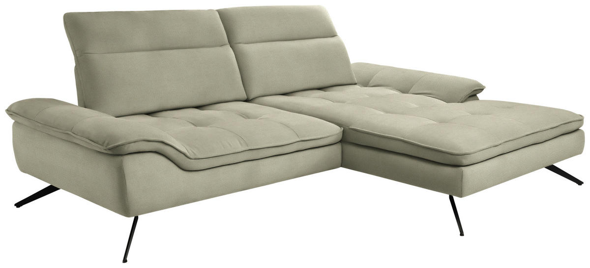 ECKSOFA in Webstoff Salbeigrün  288/179-202 cm  - Salbeigrün/Schwarz, Design, Textil/Metall (288/179-202cm) - Stylife