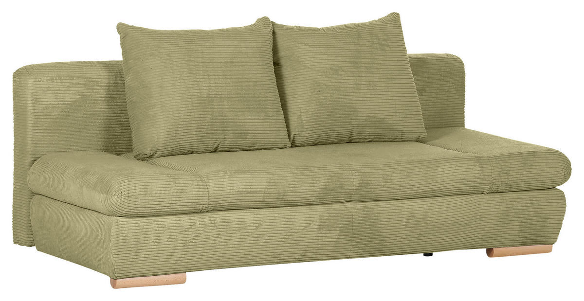 SCHLAFSOFA  mit Rücken echt, Liegefunktion Cord Hellgrün  - Naturfarben/Hellgrün, KONVENTIONELL, Holz/Textil (200/75/92cm) - home24