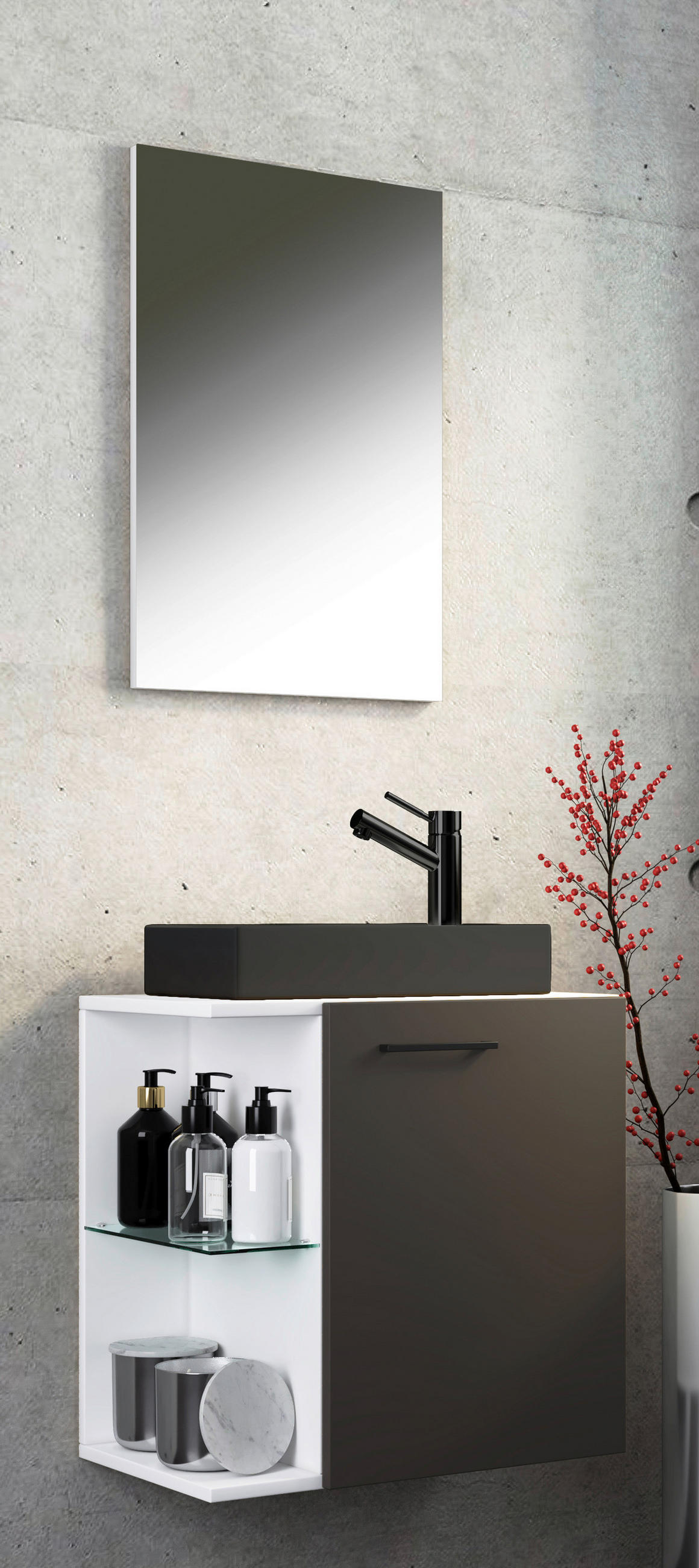 GÄSTBADRUM 52 cm  - vit/svart, Modern, metall/trämaterial (52cm) - MID.YOU