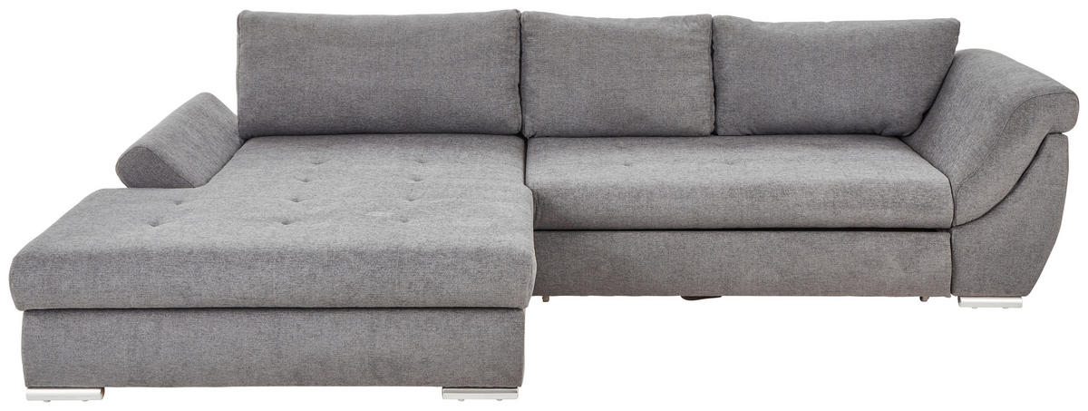 ECKSOFA in Flachgewebe Grau  - Silberfarben/Grau, Design, Textil/Metall (174/306cm) - MID.YOU