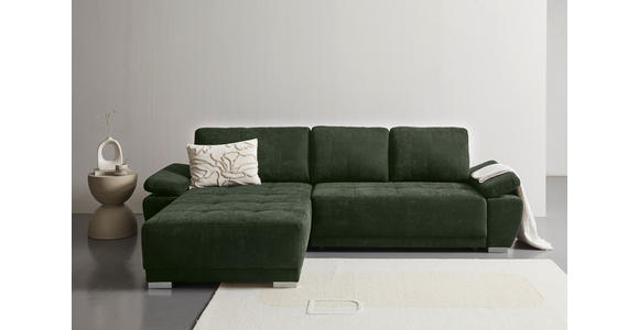 ECKSOFA  in Chenille Dunkelgrün  - Dunkelgrün/Silberfarben, KONVENTIONELL, Holz/Textil (187/293cm) - Carryhome