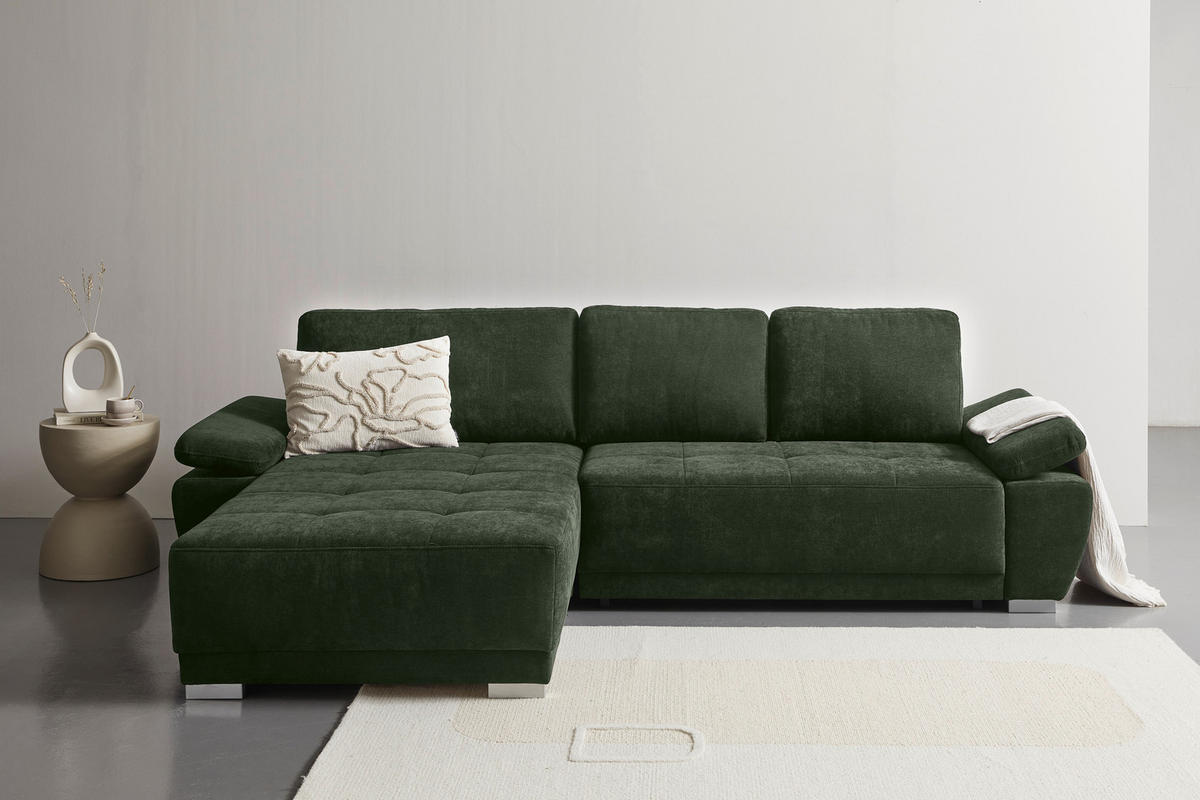 ECKSOFA Dunkelgrün Chenille  - Dunkelgrün/Silberfarben, KONVENTIONELL, Holz/Textil (187/293cm) - Carryhome