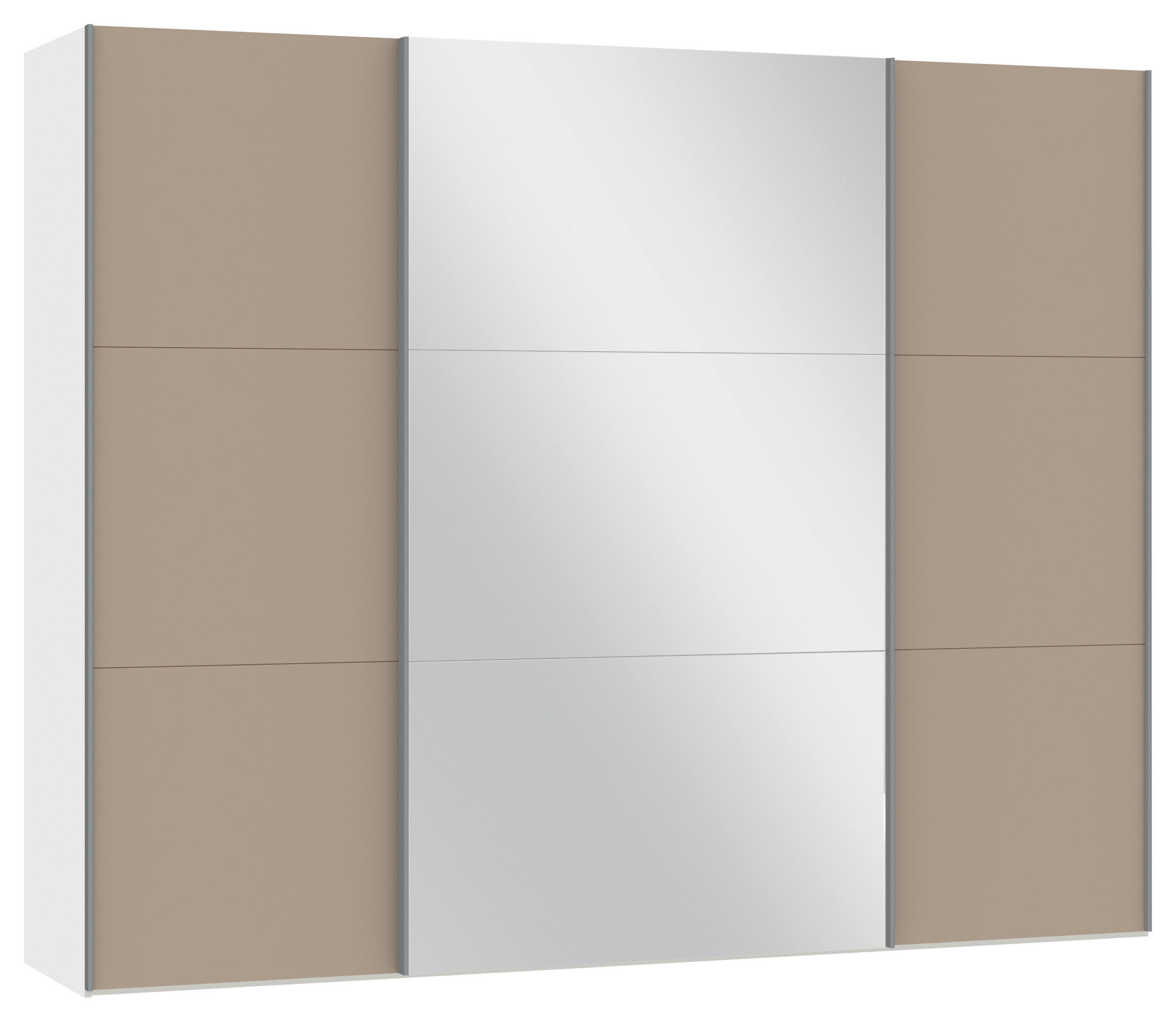 SCHWEBETÜRENSCHRANK 278/220/65 cm 3-türig Weiß, Hellbraun  - Hellbraun/Silberfarben, Design, Glas/Holzwerkstoff (278/220/65cm) - Jutzler