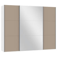 SCHWEBETÜRENSCHRANK 278/220/65 cm 3-türig Weiß, Hellbraun  - Hellbraun/Silberfarben, Design, Glas/Holzwerkstoff (278/220/65cm) - Jutzler