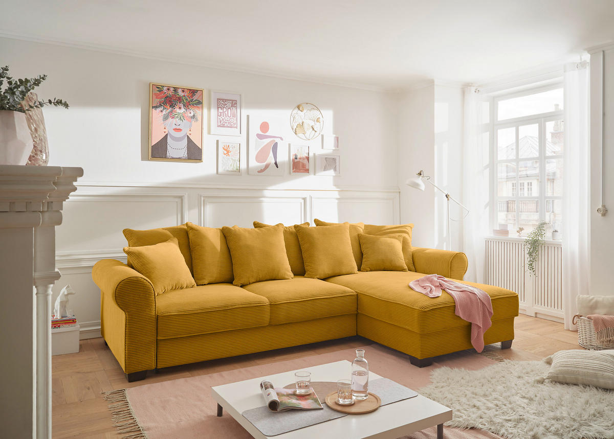 ECKSOFA Gelb Cord  - Gelb/Schwarz, KONVENTIONELL, Kunststoff/Textil (318/197cm) - Hom`in