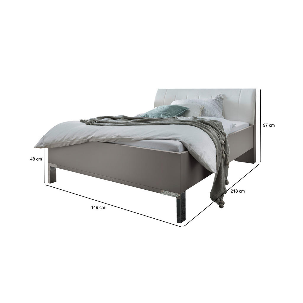 Thumbnail - Dieter Knoll Bett, Grau, Weiß, Textil, 140x200 cm, ISO 9001, Made in Germany, gepolstertes Kopfteil, in verschiedenen Gr...