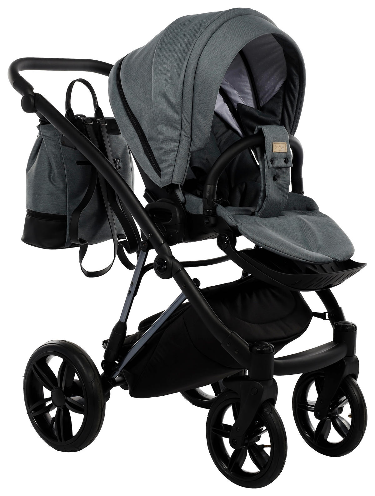 KINDERWAGENSET Fashion Air  - Schwarz/Grau, Trend, Leder/Textil (105/59/105cm) - Jimmylee