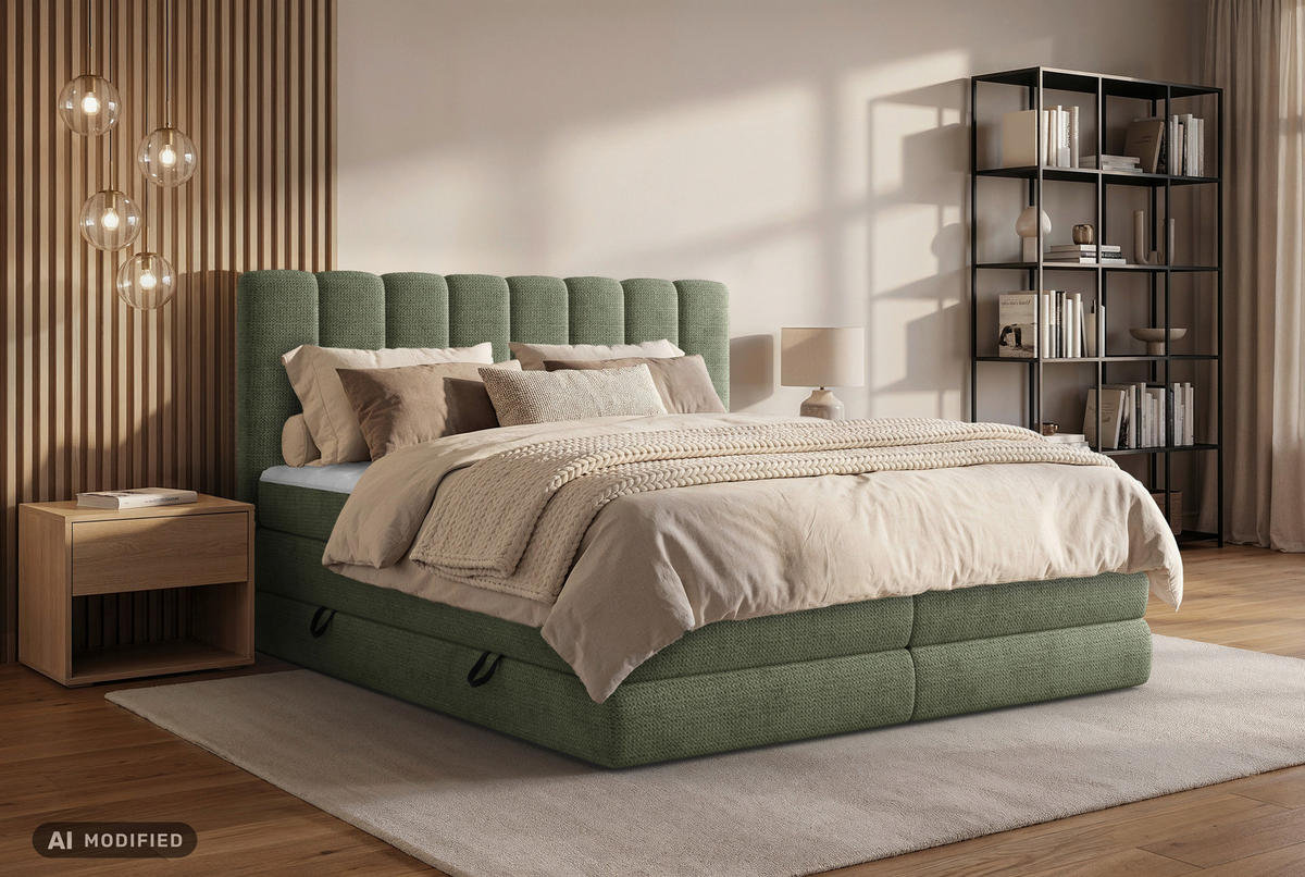 BOXSPRINGBETT 140/200 cm,  in Salbeigrün, Bettkasten, Matratzen, H2 + H3 = mittel + fest  - Salbeigrün/Schwarz, KONVENTIONELL, Kunststoff/Textil (140/200cm) - Carryhome