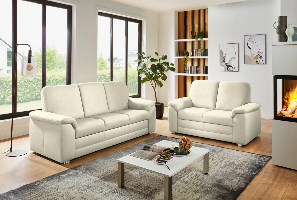 3-SITZER-SOFA Chenille Beige  - Beige/Alufarben, Konventionell, Textil/Metall (208/96/89cm) - Beldomo Comfort