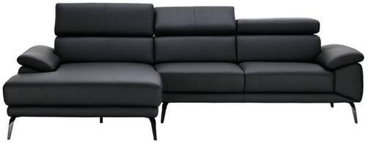 ECKSOFA in Echtleder Schwarz  - Schwarz, Design, Leder/Metall (187/295cm) - Novel