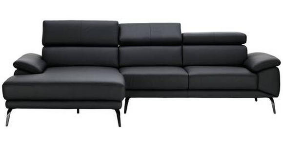 ECKSOFA in Echtleder Schwarz  - Schwarz, Design, Leder/Metall (187/295cm) - Novel