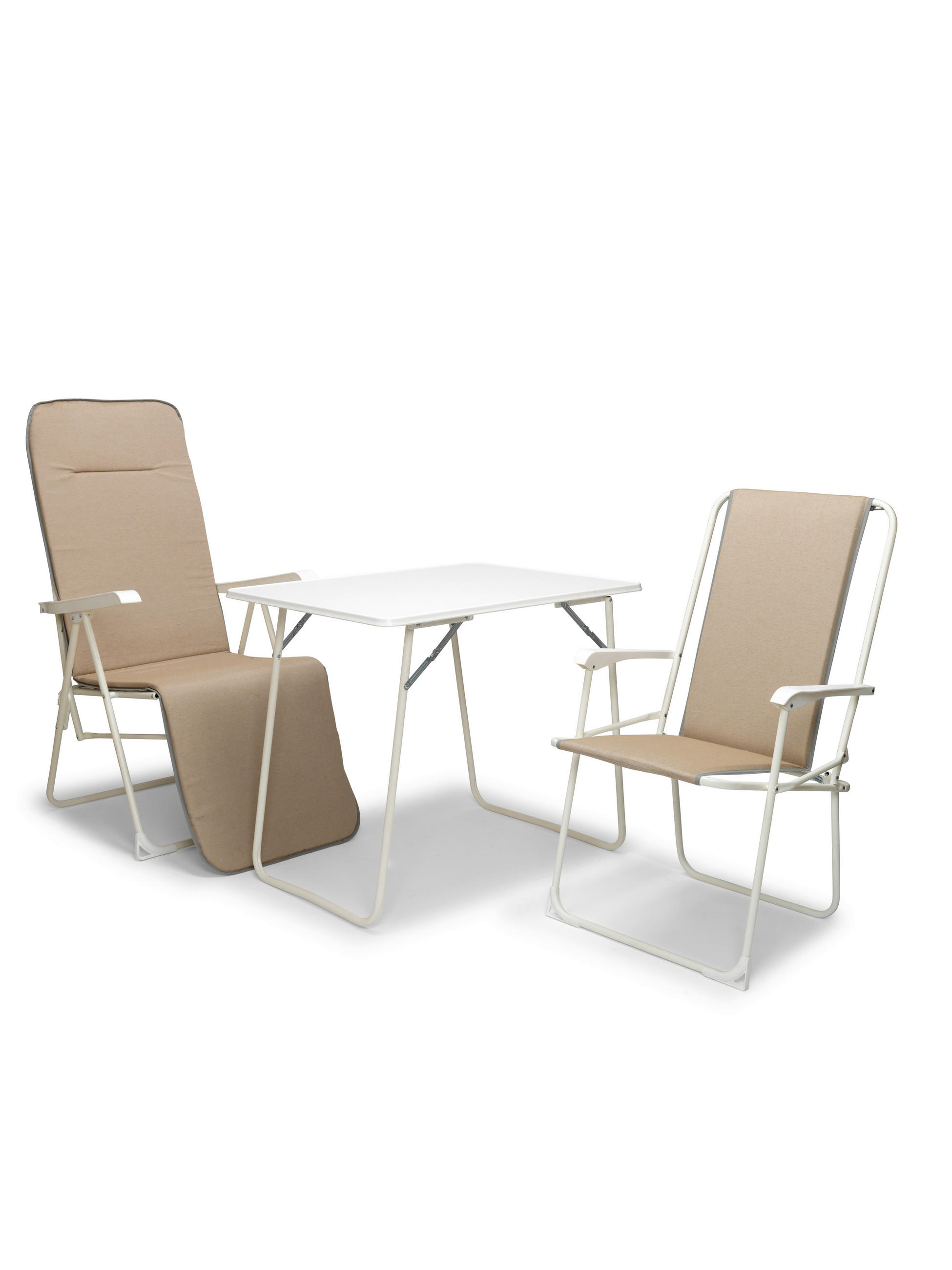 KLAPPSTUHL Weiß, Beige  - Beige/Weiß, Basics, Textil/Metall (56/93/53cm)