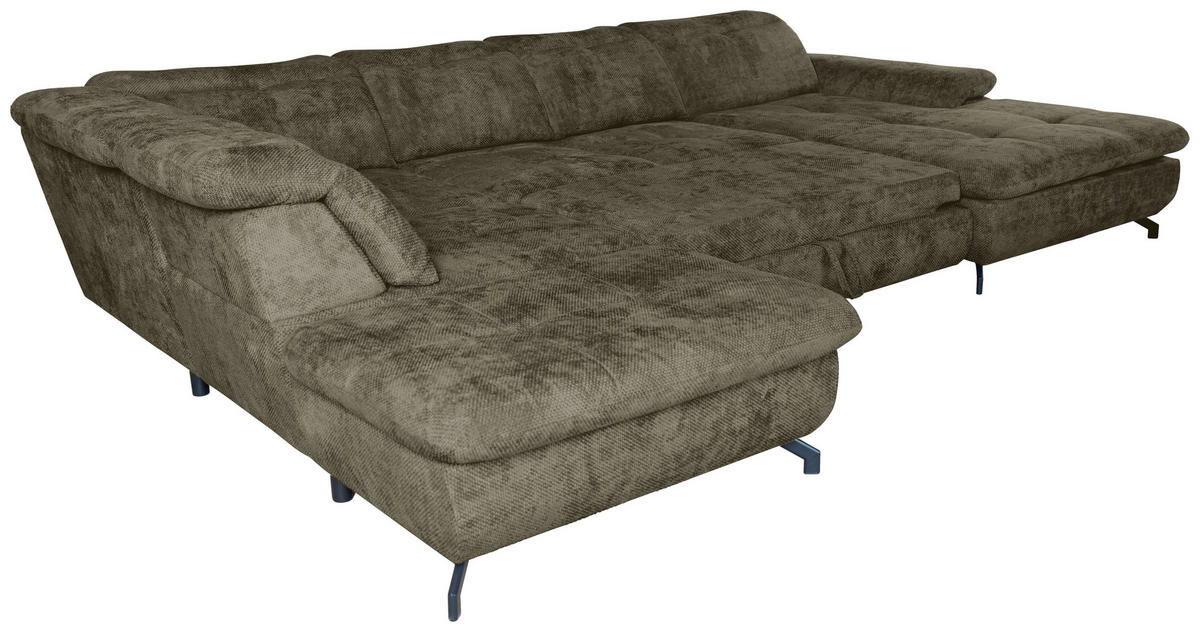 WOHNLANDSCHAFT Olivgrün Struktur  - Schwarz/Olivgrün, KONVENTIONELL, Textil/Metall (253/357/188cm) - Carryhome