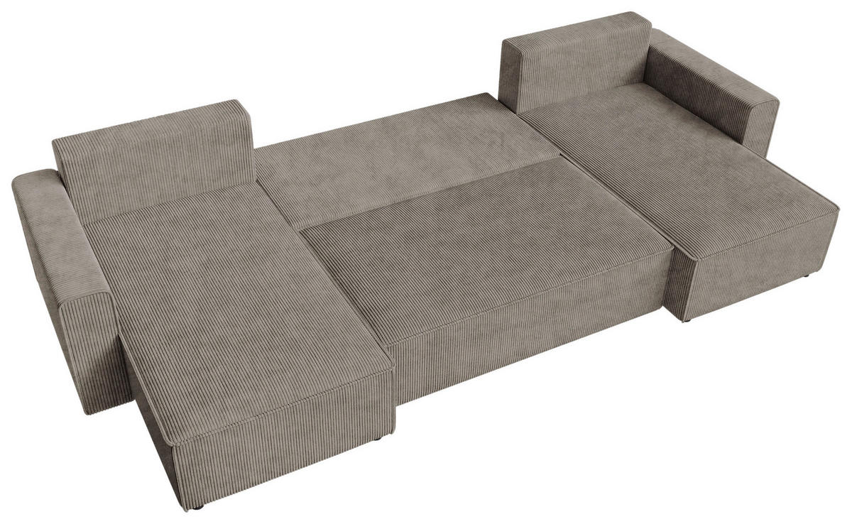 WOHNLANDSCHAFT Taupe Cord  - Taupe/Schwarz, KONVENTIONELL, Kunststoff/Textil (140/305/140cm) - Carryhome