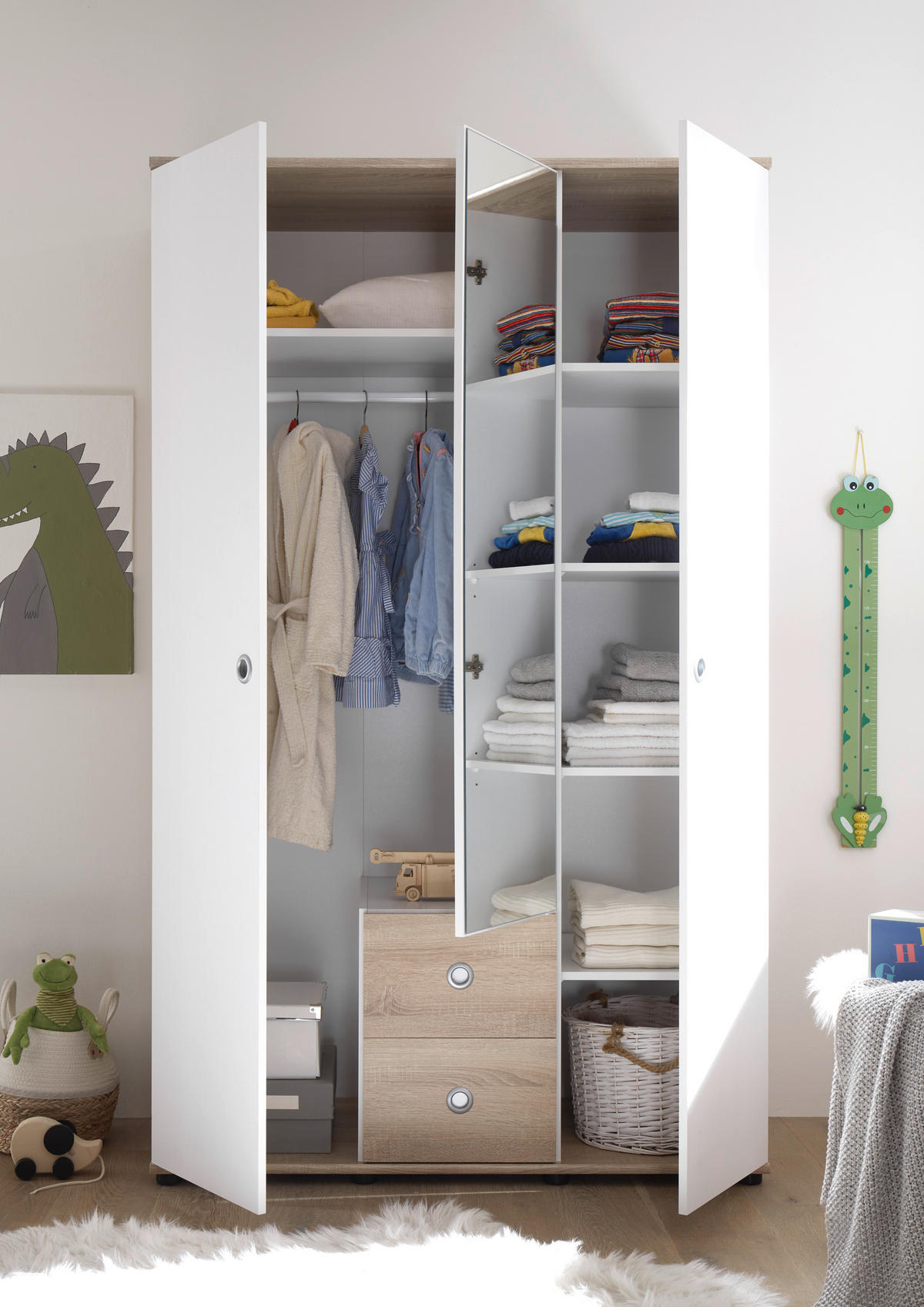 DREHTÜRENSCHRANK 3-türig Weiß, Sonoma Eiche  - Alufarben/Weiß, KONVENTIONELL, Glas/Holzwerkstoff (115/190/52cm) - MID.YOU