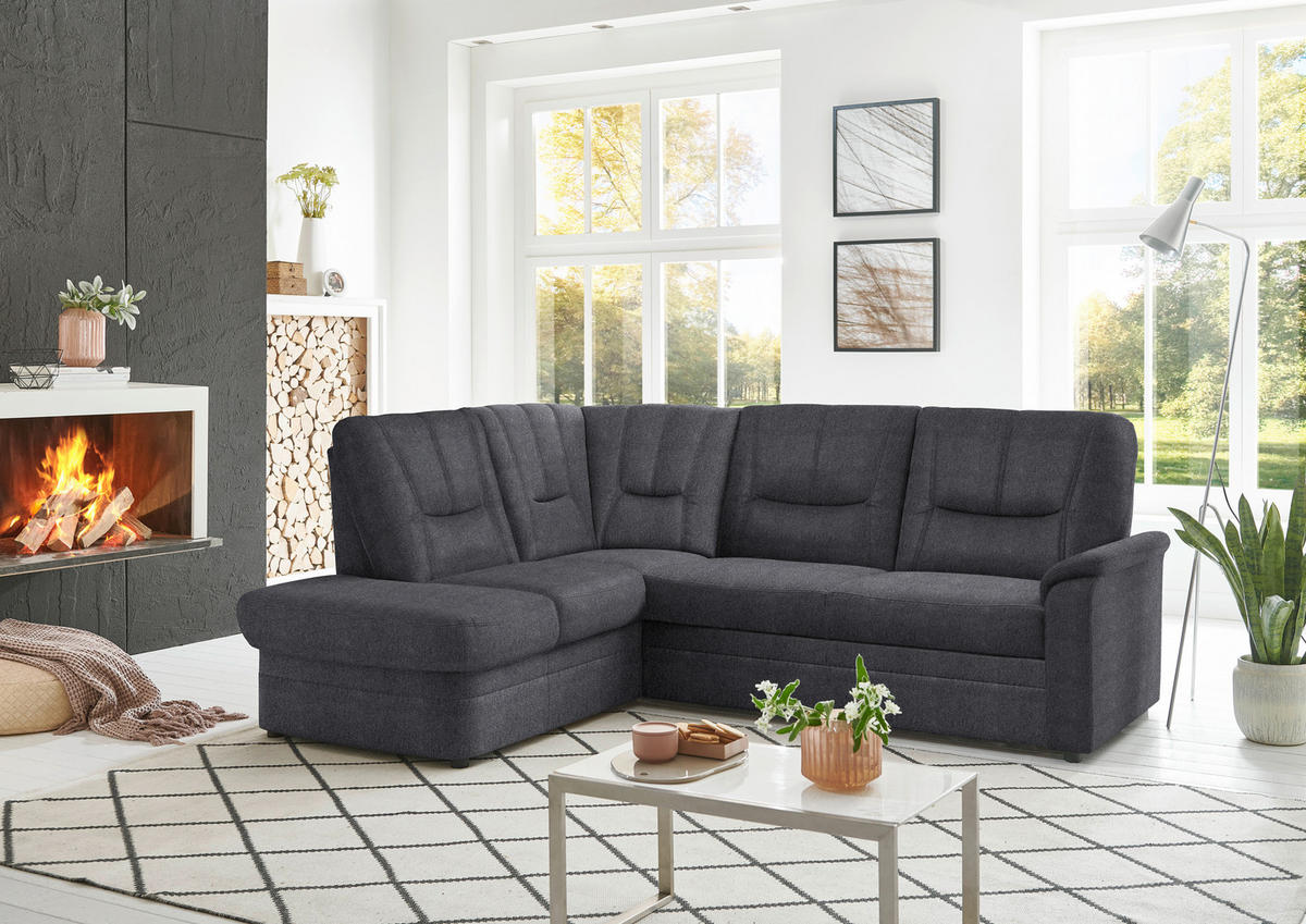 ECKSOFA Chenille Dunkelgrau  - Dunkelgrau/Schwarz, Konventionell, Kunststoff/Textil (185/235cm) - Beldomo Comfort