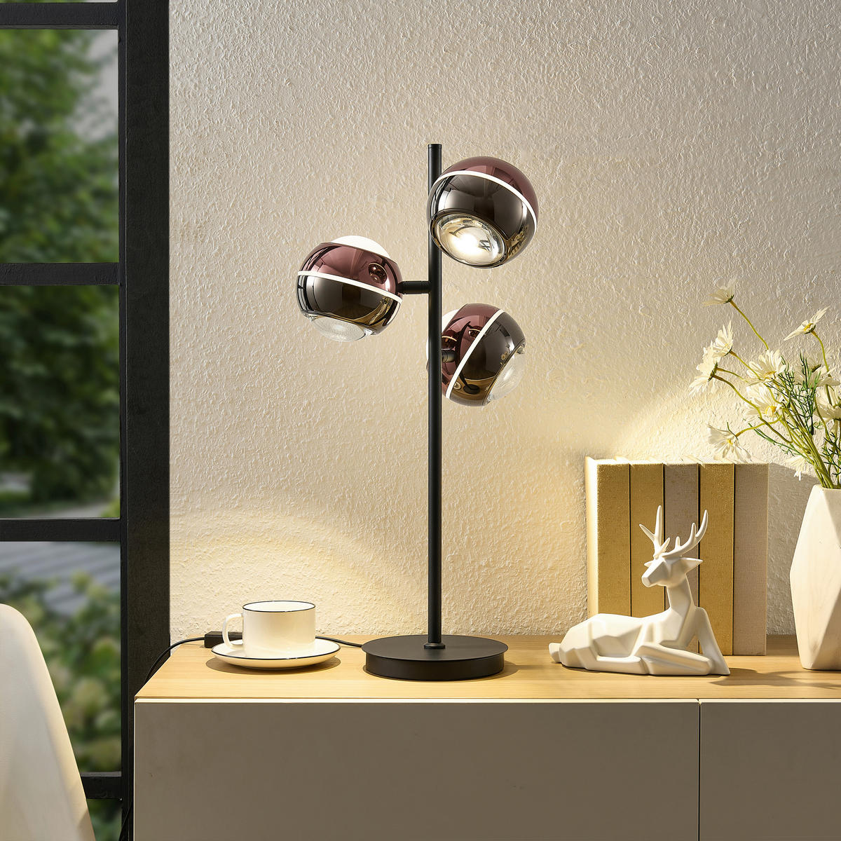 LED-TISCHLEUCHTE Easy 28/60 cm  - Schwarz/Kupferfarben, Design, Glas/Kunststoff (28/60cm) - Dieter Knoll