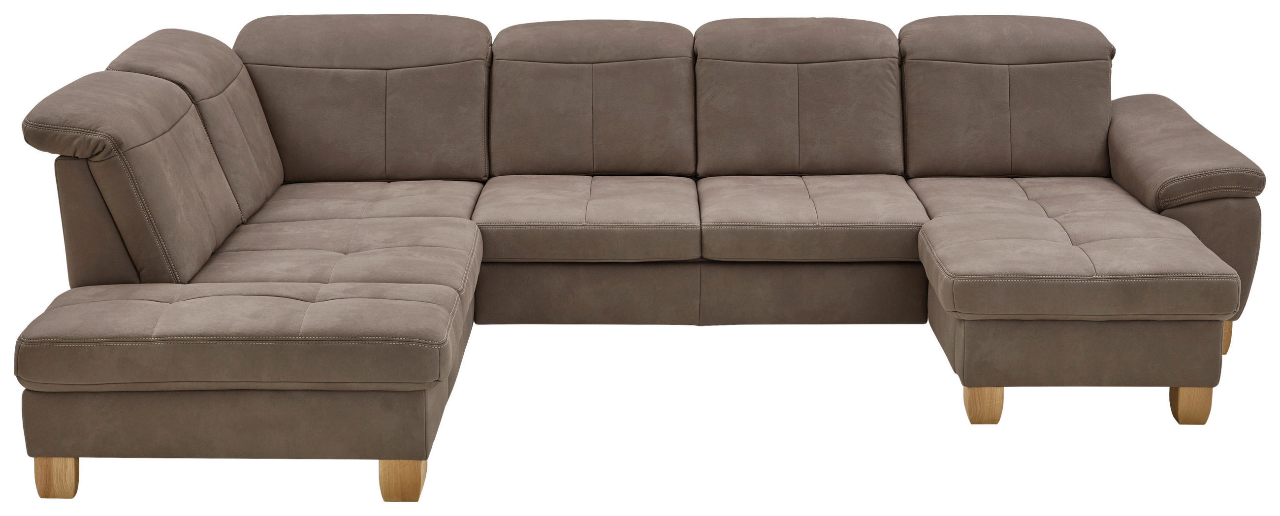 WOHNLANDSCHAFT Graubraun Mikrofaser  - Wildeiche/Graubraun, KONVENTIONELL, Holz/Textil (243/343/185cm) - Voleo