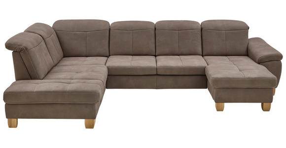 WOHNLANDSCHAFT Graubraun Mikrofaser - Wildeiche/Graubraun, KONVENTIONELL, Holz/Textil (243/343/185cm) - Voleo