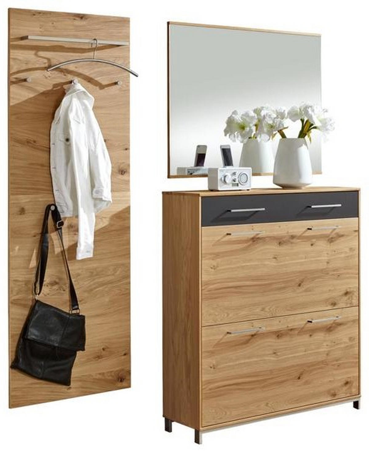 GARDEROBE 3-teilig  in 170/195/31 cm  - Eichefarben/Anthrazit, Design, Glas/Holz (170/195/31cm)