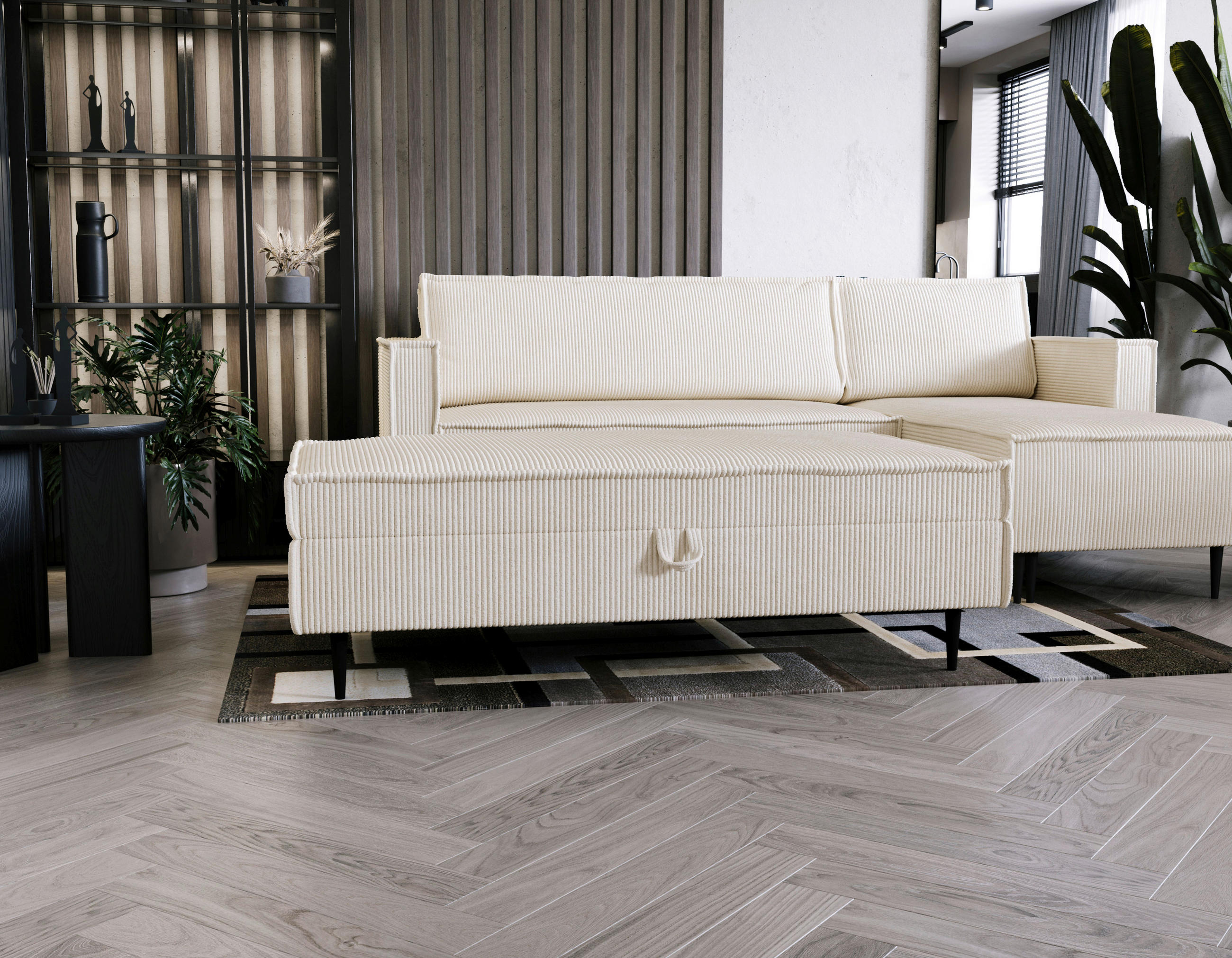 HOCKER in Textil Beige  - Beige/Schwarz, Design, Textil/Metall (135/45/75cm) - Livetastic