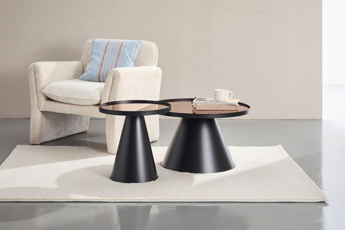 COUCHTISCH Spiegelglas 45,6/45,6/45 cm rund Braun, Schwarz  - Schwarz/Braun, Trend, Glas/Metall (45,6/45,6/45cm) - Novel