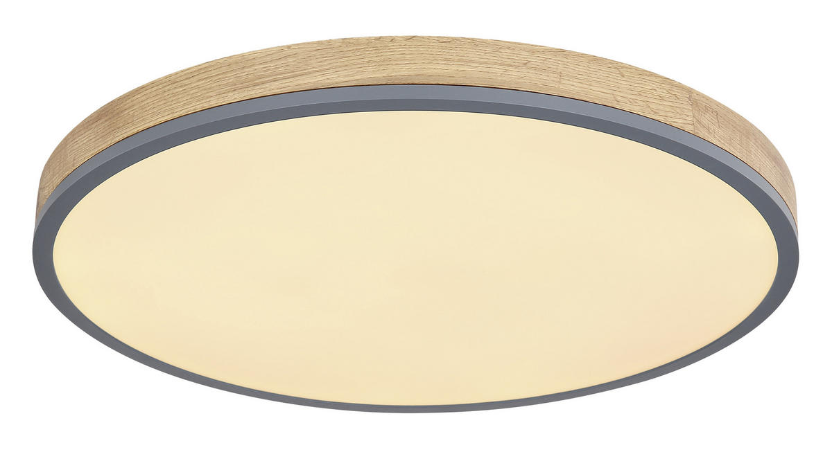 LED-DECKENLEUCHTE 40 W     - Opal/Graphitfarben, Natur, Holzwerkstoff/Kunststoff (60/8,5cm) - Globo