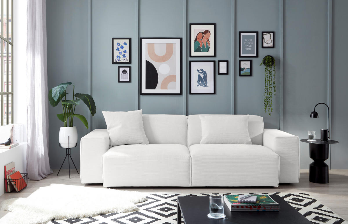 3-SITZER-SOFA in Cord Weiss  - Weiss/Schwarz, Design, Kunststoff/Textil (236/71/101cm) - Pure Home Lifestyle
