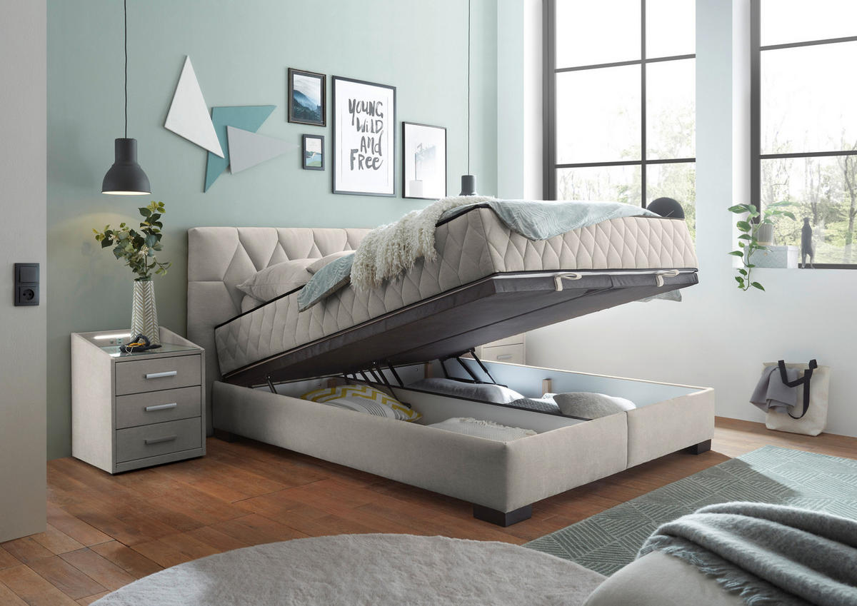 BOXBETT 160/200 cm  in Beige  - Beige/Schwarz, MODERN, Holzwerkstoff/Kunststoff (160/200cm) - MID.YOU