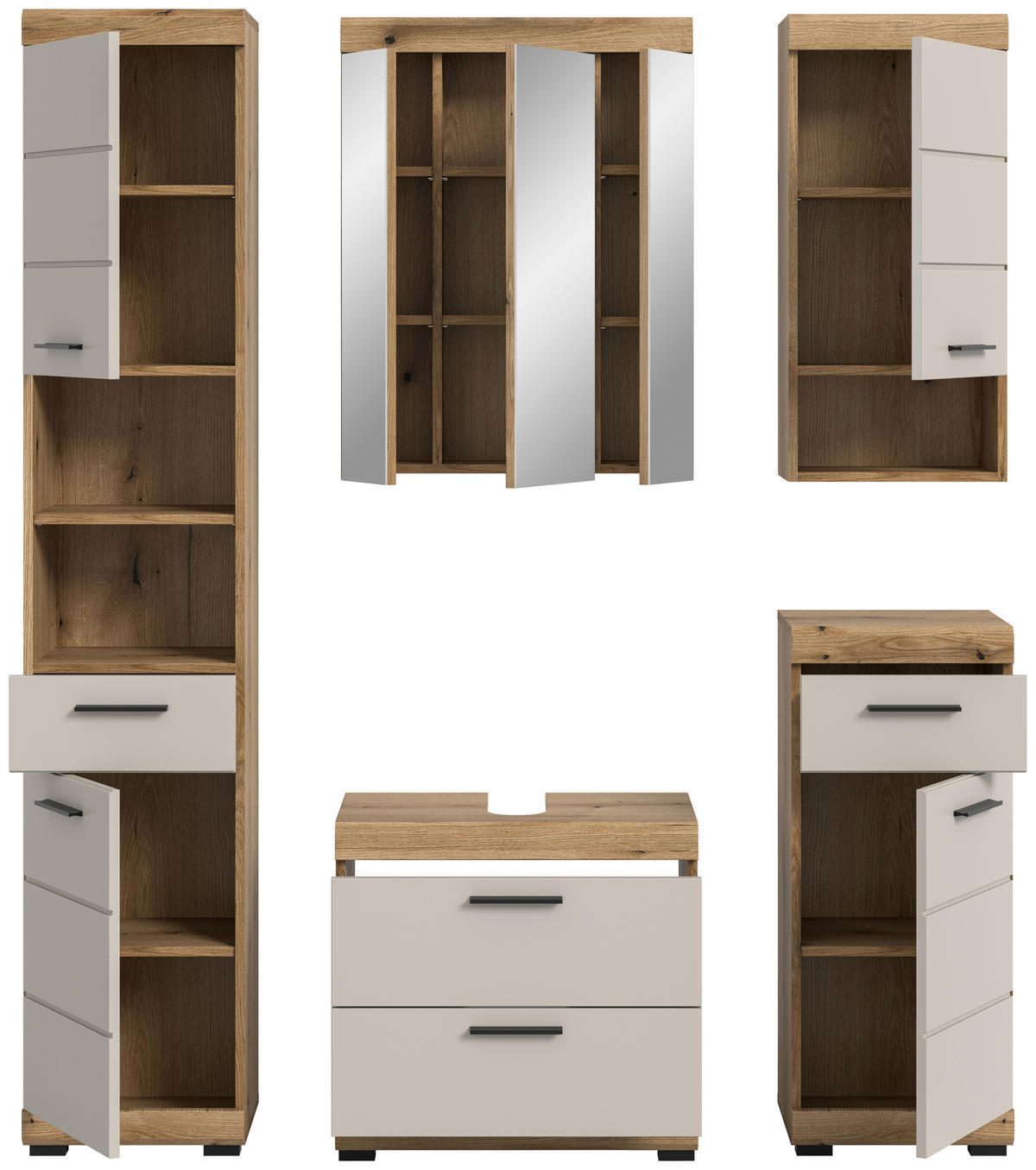 BADEZIMMER 5-teilig  in 134 cm  - Kaschmir/Schwarz, MODERN, Glas/Holzwerkstoff (134cm) - MID.YOU