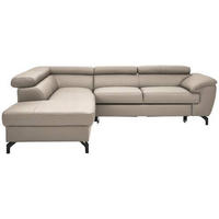 ECKSOFA Greige Echtleder  - Greige/Schwarz, Design, Leder/Metall (220/256cm) - Celina Home