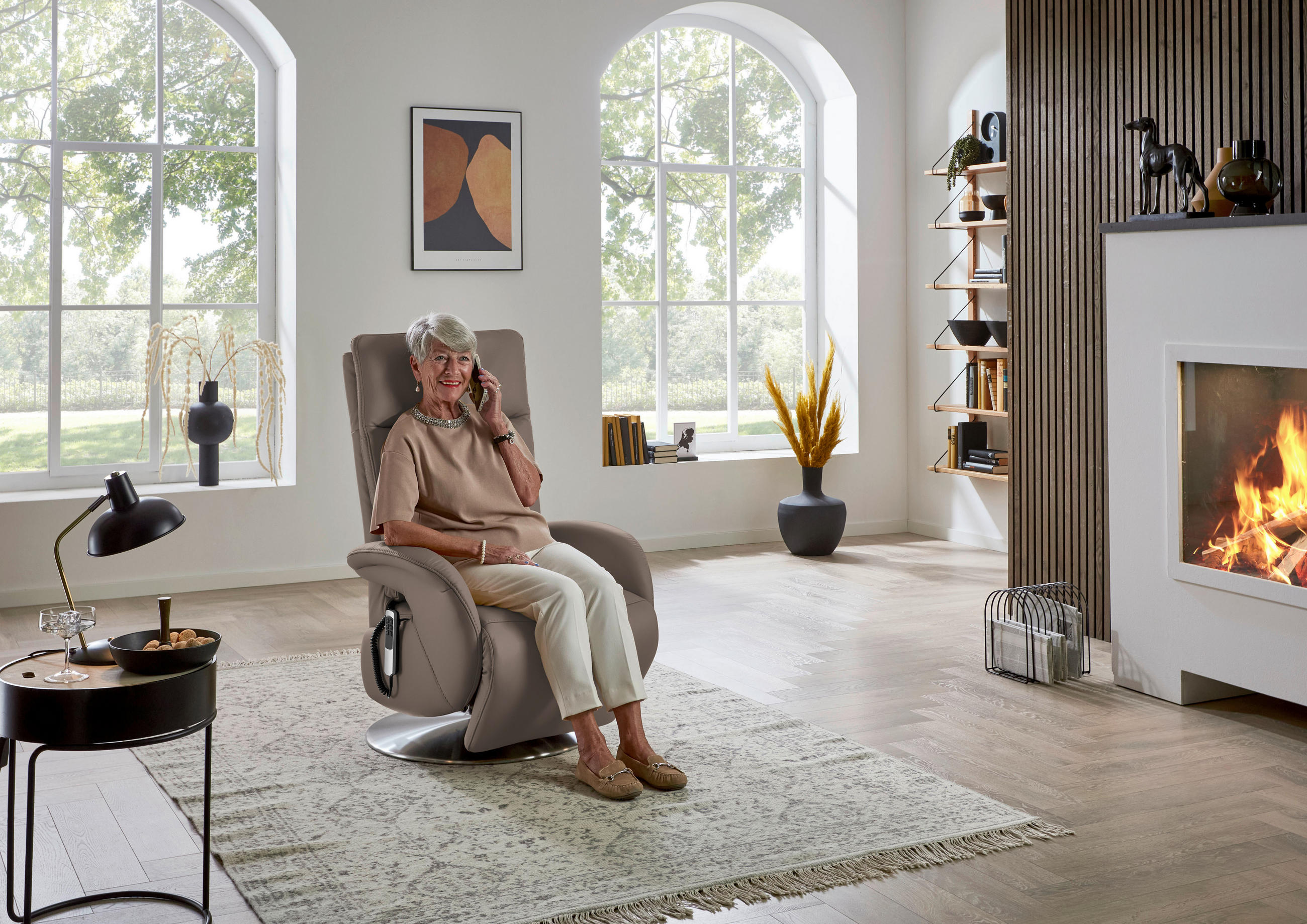 RELAXSESSEL in Leder Fango  - Edelstahlfarben/Fango, Design, Leder/Metall (70/108/80cm) - Cantus