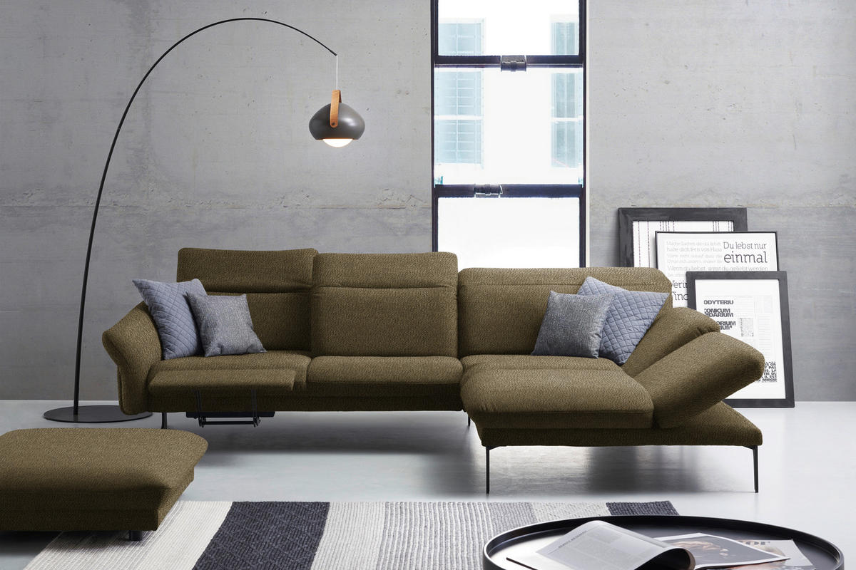 ECKSOFA in Webstoff Dunkelgrün  - Dunkelgrün/Anthrazit, Design, Textil/Metall (299/203cm) - Himolla