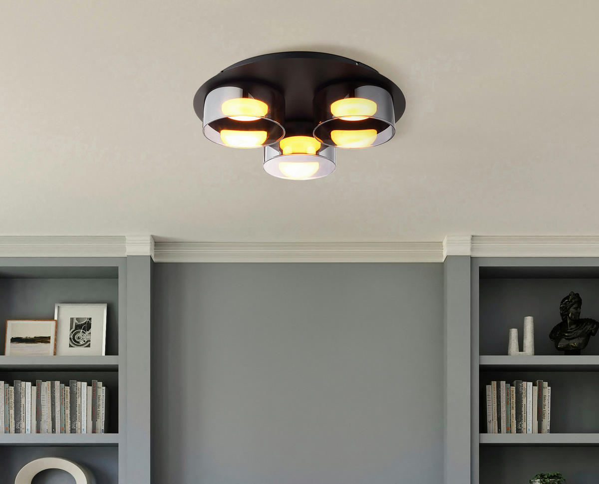 LED-DECKENLEUCHTE 35/9 cm   - Schwarz/Grau, Design, Glas/Metall (35/9cm) - Globo