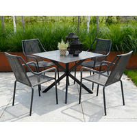 GARTENTISCH 90/90/73 cm Metall, Glas  - Schwarz/Grau, KONVENTIONELL, Glas/Metall (90/90/73cm) - Ambia Garden