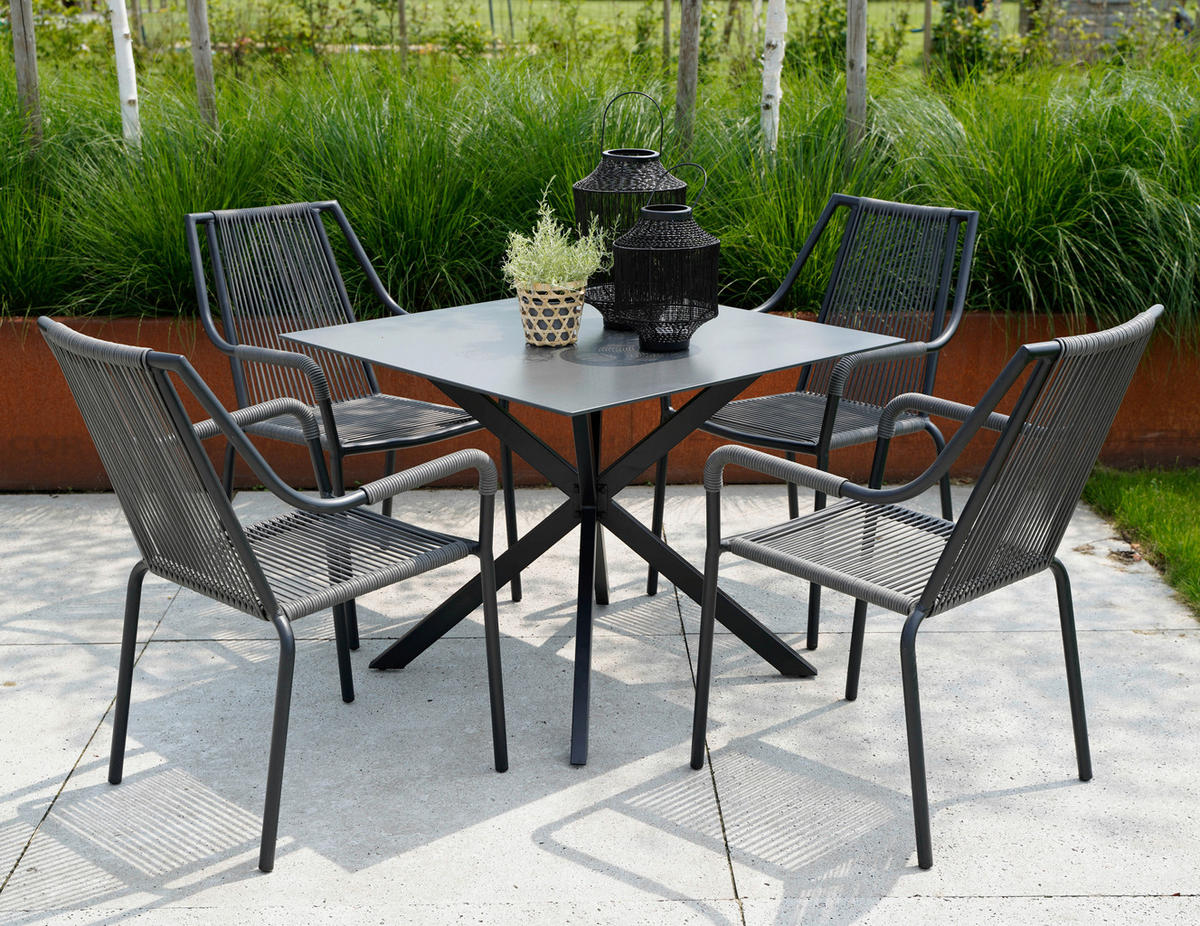 GARTENTISCH 90/90/73 cm Metall, Glas  - Schwarz/Grau, KONVENTIONELL, Glas/Metall (90/90/73cm) - Ambia Garden