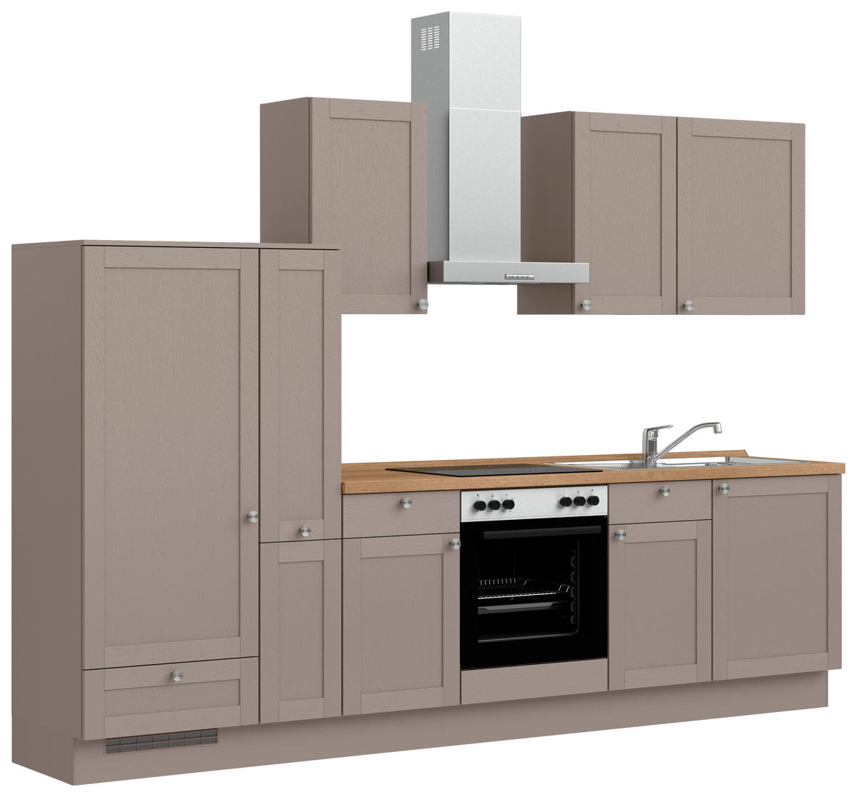KÜCHENBLOCK Frame 300 cm  in Eichefarben, Beigebraun  - Edelstahlfarben/Eichefarben, MODERN, Holzwerkstoff/Metall (300cm) - Nobilia