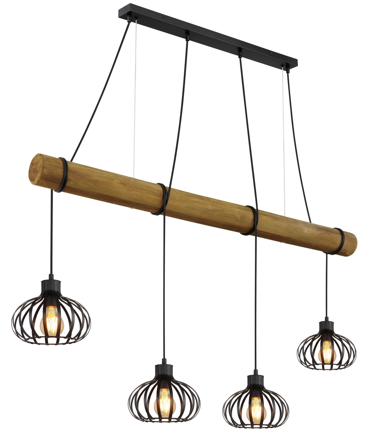 HÄNGELEUCHTE Caldwell 125/20/150 cm  - Schwarz/Braun, Natur, Holz/Kunststoff (125/20/150cm) - Globo